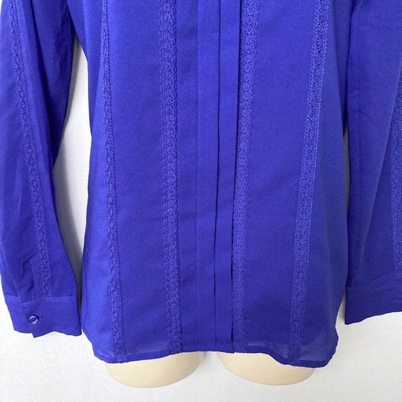 J. CREW Purple Blue Long Sleeve Pleated Top - Picture 3 of 4